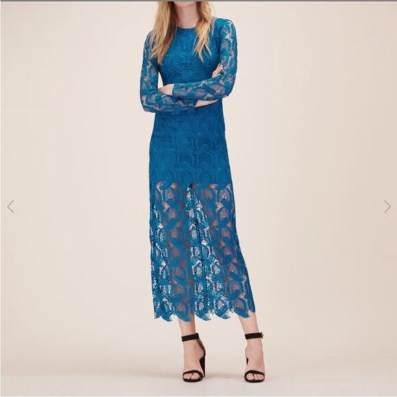 NWT New Maje Rosane Guipure Lace Long Sleeve Dress in Deep Teal Size 3(L) - Picture 1 of 9